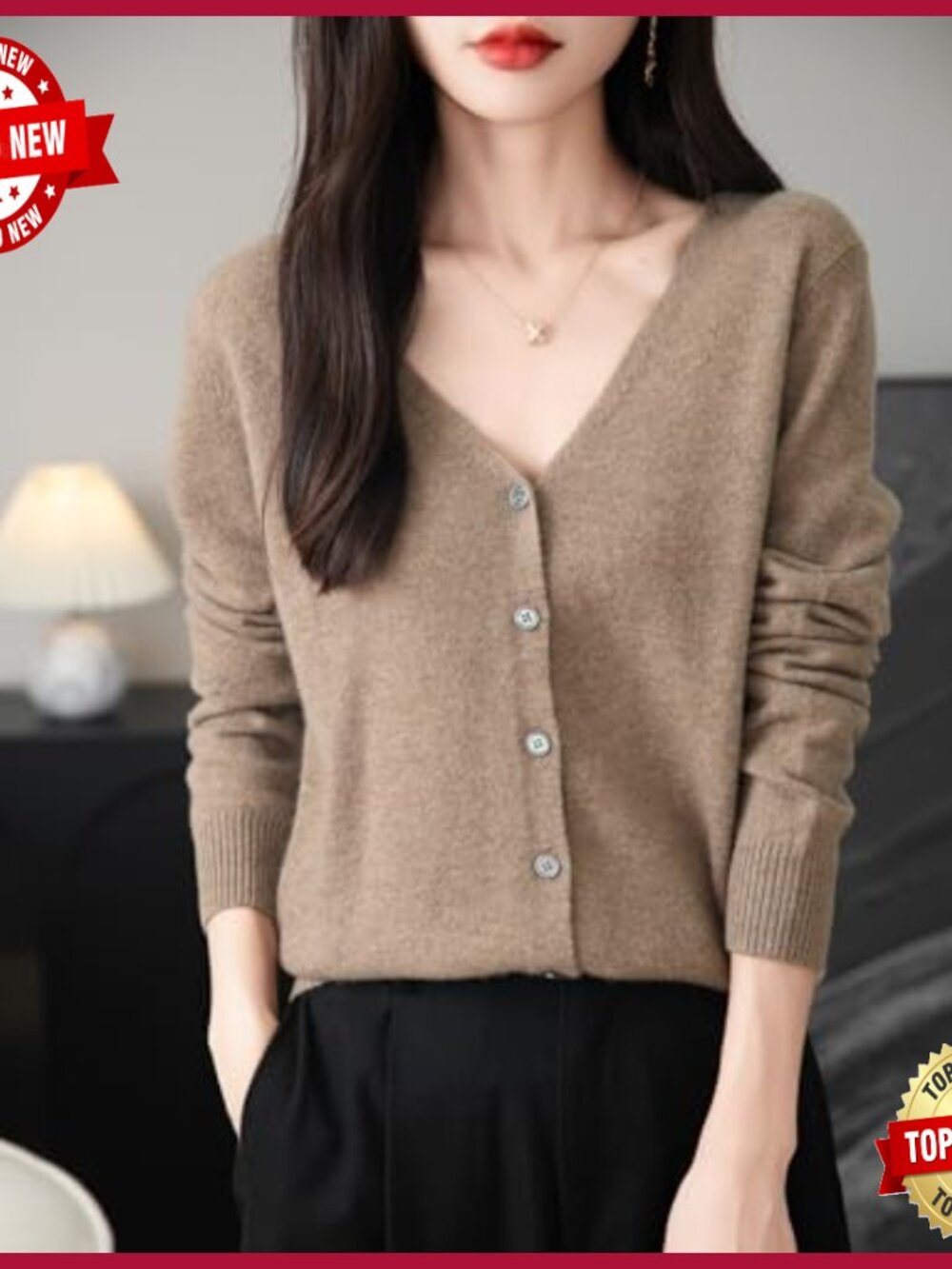Women's 100% Merino Wool V-Neck Long Sleeve Lightweight Cardigan Sweater - Picture 5 of 6
